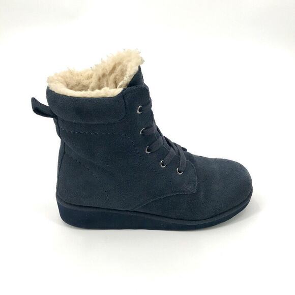 Bearpaw Phoebe Womens Ankle Boots Sz 6 Blue Fleece Lined Winter Snow Suede - Picture 3 of 6